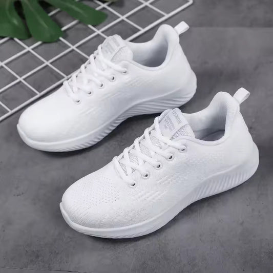 Women's Casual Shoes 2025 Spring Knitted Sports Running Shoes Trendy Breathable Fashion Youth Student Footwear EVA Sole Plastic